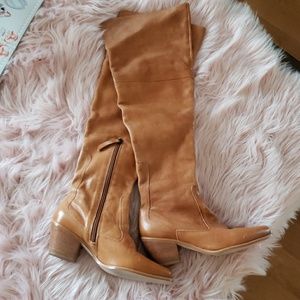 Knee high boots tan 8 Brazilian leather